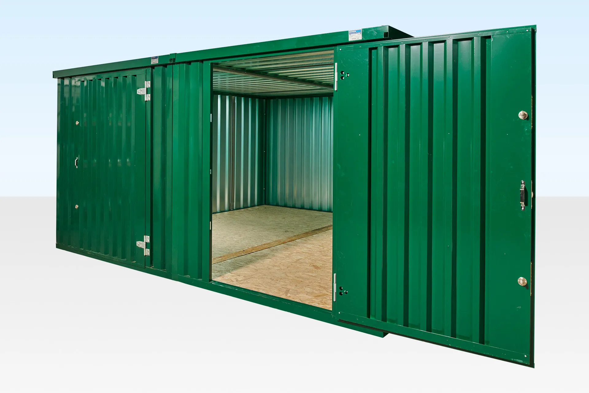 3m x 4.2m Flat Pack Storage Containers – Side by Side Linked, Powder Coated
